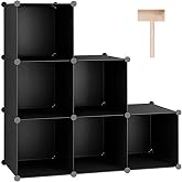C&amp;AHOME 6-Cube Storage Organizer Cube Shelf Closet Storage Bookcase, Black | Stackable Cubby Storage, Bookshelf, Portable Plastic Storage Closet Organizer, DIY Modular Shelving Units for Home, Wardrobe