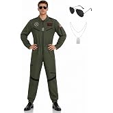 PARTY TELLER Mens Halloween Fligter Jet Pilot Cosutme Jumpsuit for Adults