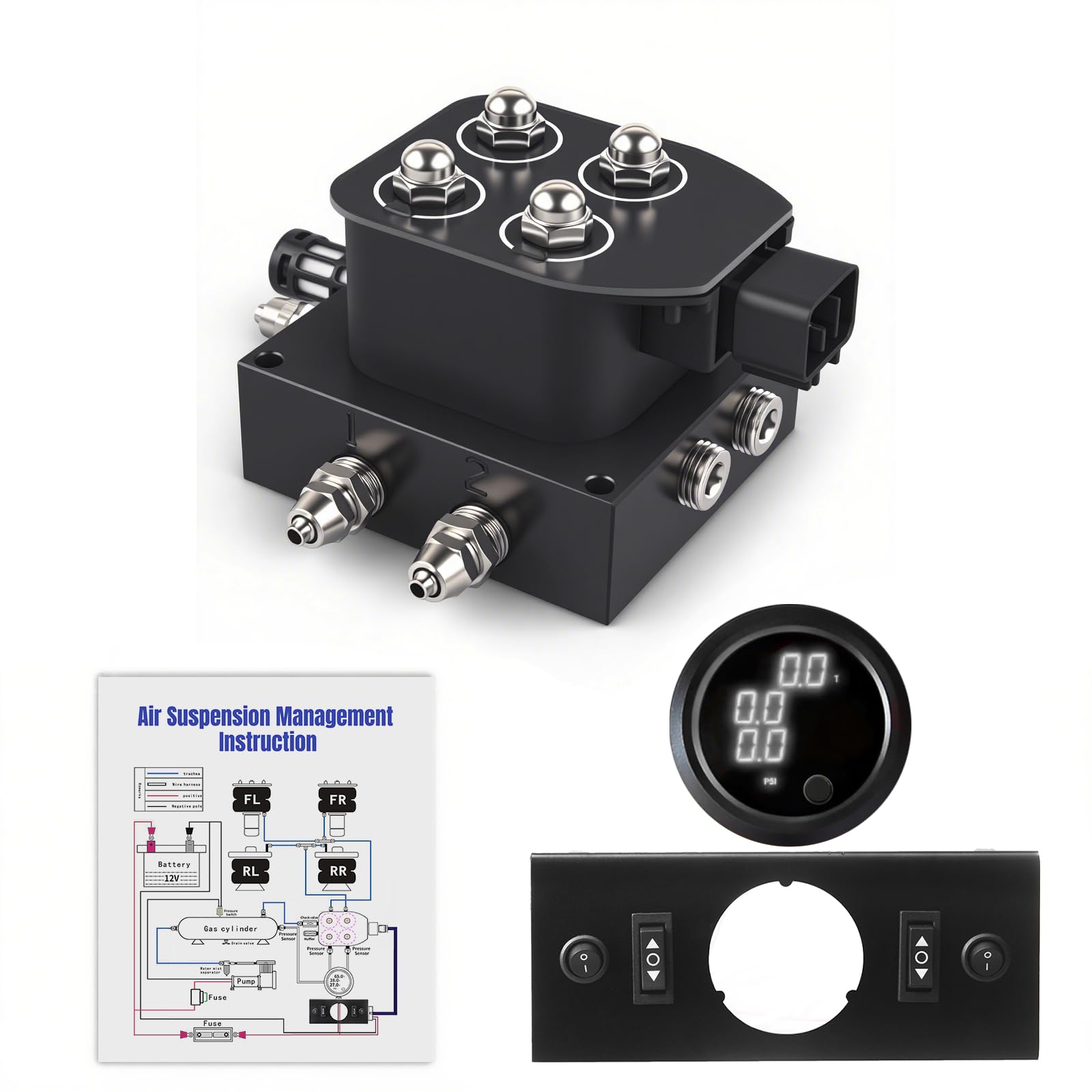 Photo 1 of CNWZYMX 12V Air Management Featuring 4-Valve Air Ride Suspension Manifold, Simplify Control Panel and Ship Type Switch and Three-Way White Display Air Pressure Gauges