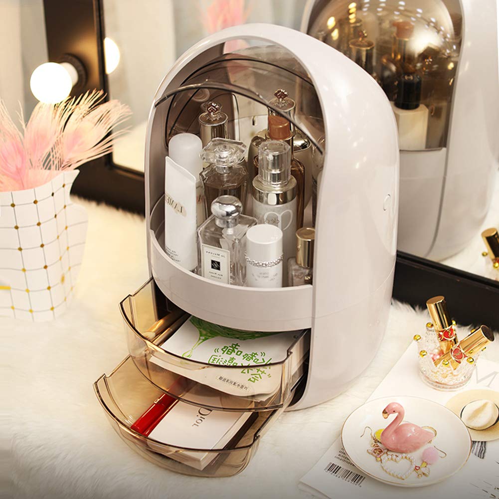 MANO Portable Makeup Organizer Dust-proof Travel Cosmetic Organizer with Drawers SkinCare Jewelry Organizer Storage Holder Multifunctional Display Box Case Decor with Clear Lid Handle on Countertop