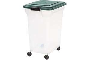 IRIS USA Remington WeatherPro Airtight Dog Food Storage Container, Up to 42 lbs, Attachable Wheels, For Dog Cat Bird and Other Pet Food Storage Bin, Keep Fresh, Translucent Body, Green