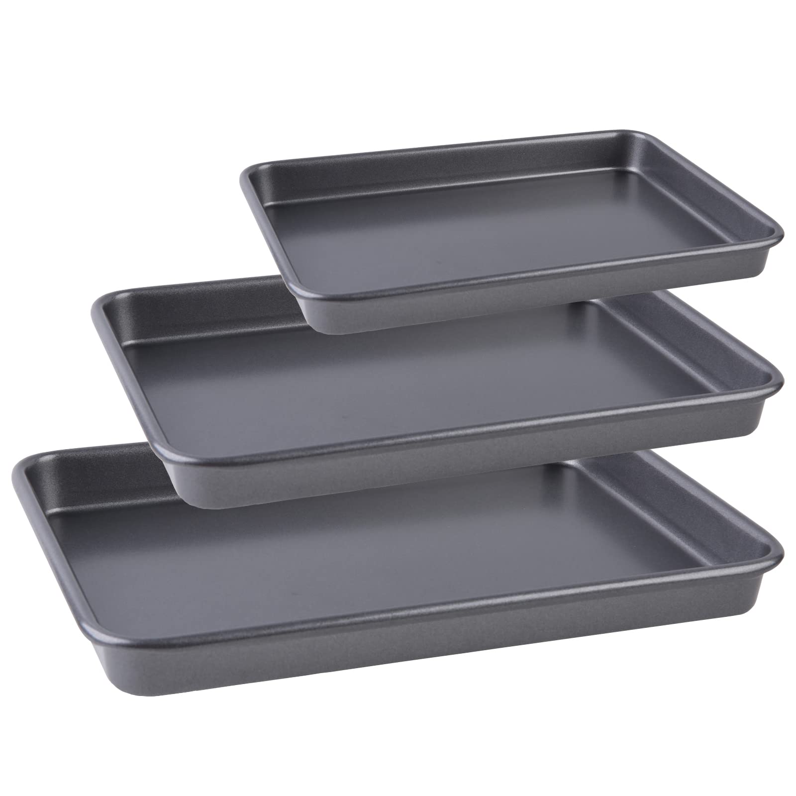 9.5/13/15 Inch Baking Tray Set, 3-Piece Heavy Duty Baking Pan for Oven (Deep Grey)