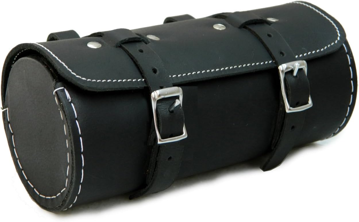 HERTE Men's Genuine Leather Bicycle Round Saddle Bag Utility Tool Bag Black