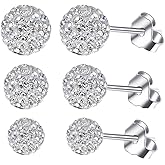 BG&WLing 3 Pieces Crystal Ball Stud Earrings Set for Women, 3 Different Size Sparkle Disco Ball Earring Studs