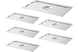 HECMAC 6-Pack Full Size Notched Hotel Pan Cover,Stainless Steel Solid Steam Table Catering Food Pan Lid with Handle