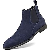 OXNGDMDM Men's Suede Chelsea Boots Cap Round Toe Low Heel Classic Side Elastic Band Slip On Comfortable Fashion Dress Ankle Boots for Work Business Daily Wear