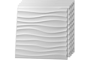 Art3d 12 Pack 3D Wave Design Wall panels 19.7"x19.7" PVC Panel for Interior Wall Decor Living Room, Office, TV Background, White