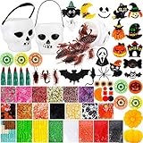 Habbi 152 Pack Halloween Slime Kit - Kids Slime Supplies Include Slime Charms, Plastic Realistic Bugs, Floam Balls, Confetti, Eye Bouncy Balls, Skull Slime Containers, Halloween Slime Accessories