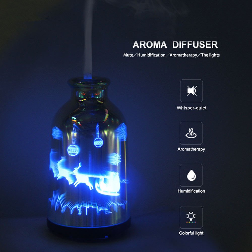 COSVI 3D Effect Glass Ultrasonic Oil Diffuser Humidifier, 120ML Cool Mist Aroma Diffuser Aromatherapy with Auto Shut-off Function, Whisper quiet Operation(3D Effect Glass Cover)