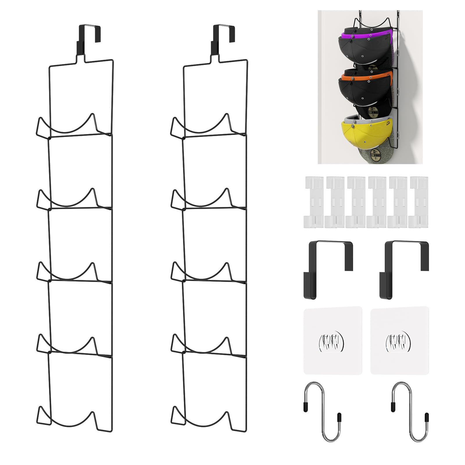 LINFIDITE Hat Rack Hanger Holder Organiser Closet Hanging Baseball Cap Display Storage Rack for Scarves Handbags Over Door Wall Mounted w Hanging Hook,10 Pcs Black,Square-shaped