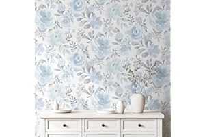 Micpolo Peel and Stick Wallpaper Floral Blue Wall Paper Modern Contact Paper Removable Wallpaper Self-Adhesive for Bathroom B