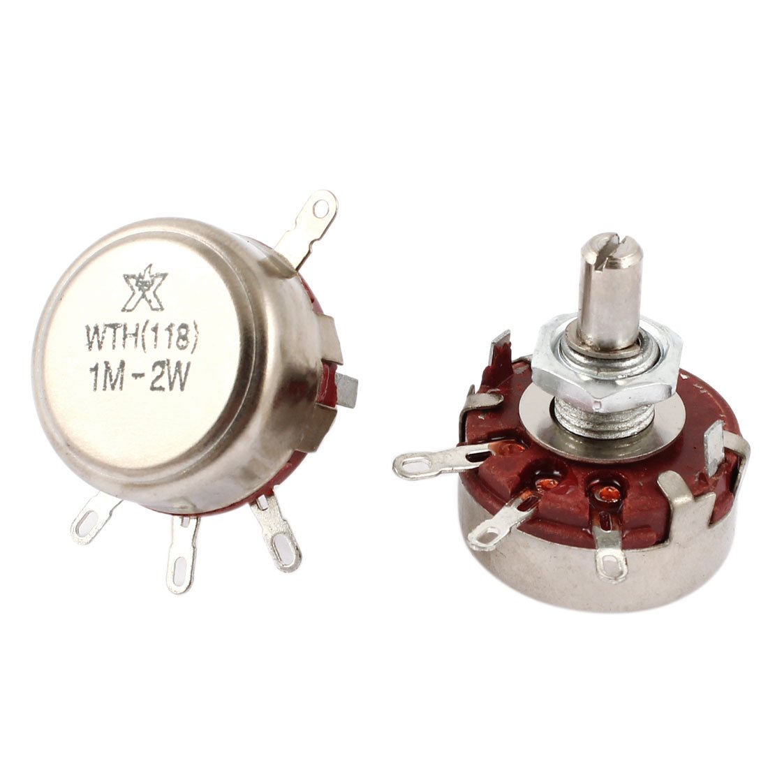 Sourcingmap 2 Pcs Single Turn Rotary Taper Carbon Potentiometer 2W 1M Ohm WTH118