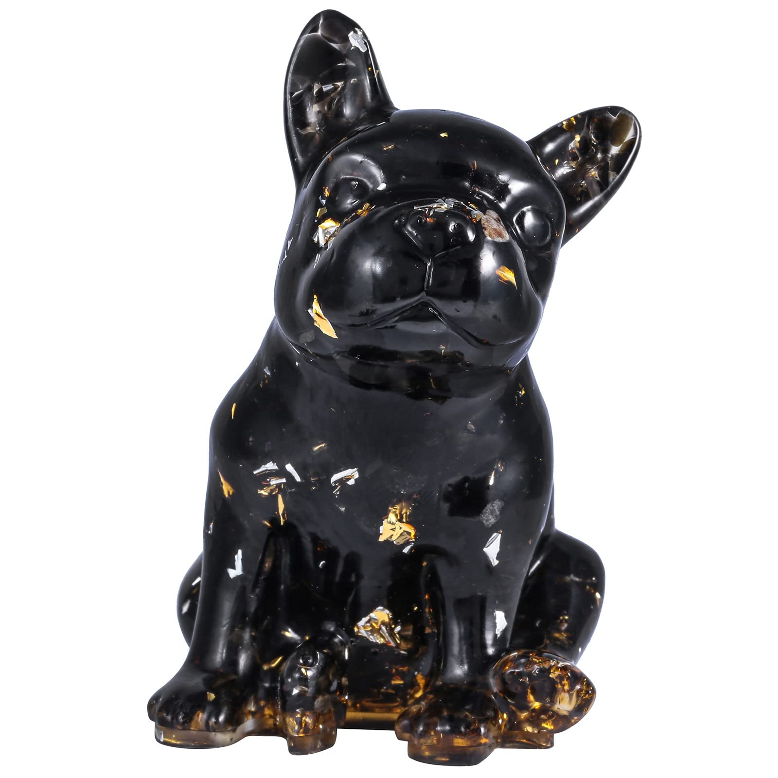 mookaitedecor 3 Inch Black Obsidian Crystal French Bulldog Dog Statue Ornament, Semi Precious Stone Dog Lover Gift, Resin Animal Dog Healing Crystal Stone Puppy Art Figurine Lucky Home Office Decor