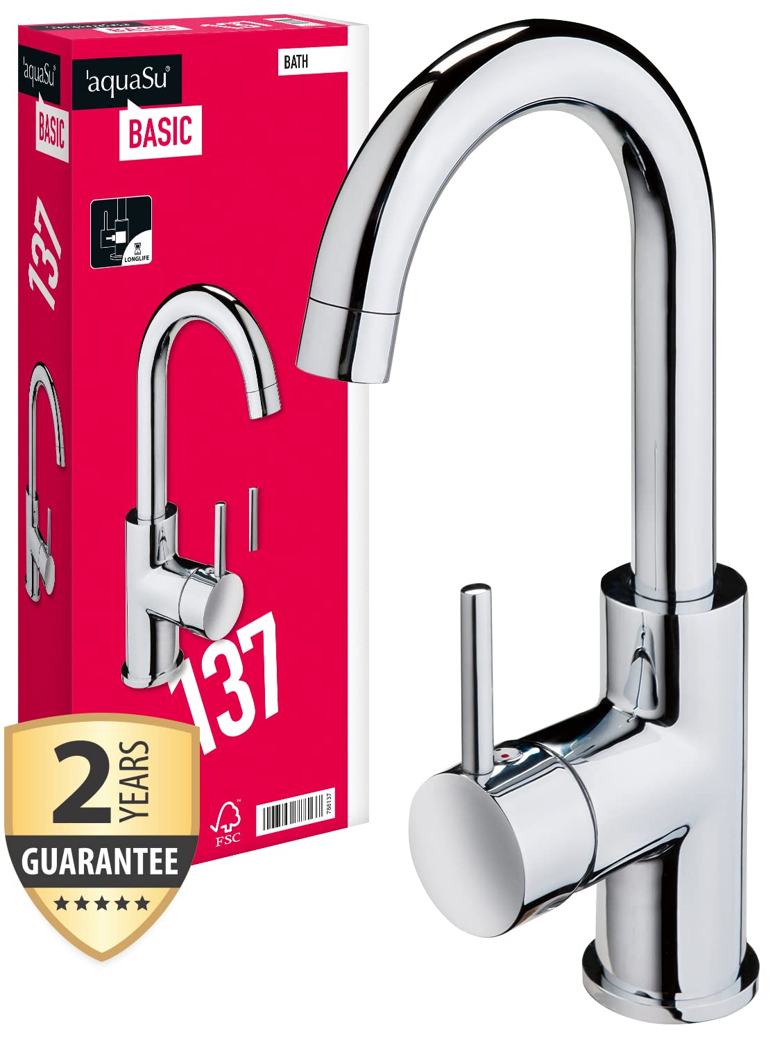 AquaSu 78813 7 Lea Mixer Tap Chrome, Wash Basin with Side Lever