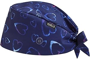 TOVELLE Blue Heart Double-Sided Printed Scrub Caps for Men and Women with Buttons, Adjustable Helps Reduce Static Buildup Medical Hats, Stylish and Breathable Surgical Caps with Sweatband for Long Hours