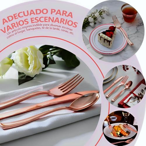 KFBGKKF Cubiertos Reutilizables, Vajilla Elegante Reutilizable de150PCS, 50 Tenedores, 50 Cuchillos y 50 Cucharas Elegantes, para Cumpleaños, Banquetes, Reuniones, Fiesta, Bodas, para 50 Invitados