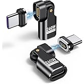 AUFU 16PIN 240W USB C Magnetic Adapter(2Pack)/180° Rotation USB C Right Angle Adapter/90 Degree C Adapters/Type C Magnetic for 1Phone 16/15/Ma-Book/1Pad Series, Samsung Galaxy, Google Pixel, Laptop