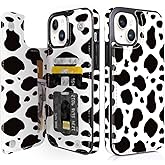 Obbii Compatible with iPhone 15 Plus Wallet Case with Card Holder, Black Cow Print Flip Folio PU Leather Kickstand Card Slots Case for Women Girls, Double Magnetic Clasp Cover 6.7 inch