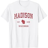 Madison Wisconsin WI Vintage Sports Design Red Print T-Shirt