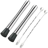4Pcs 10'' Muddler and Spoon Set for Cocktails 304 Stainless Steel Fruit Smasher Home Bar Bartender Accessories Stirrers Mixin