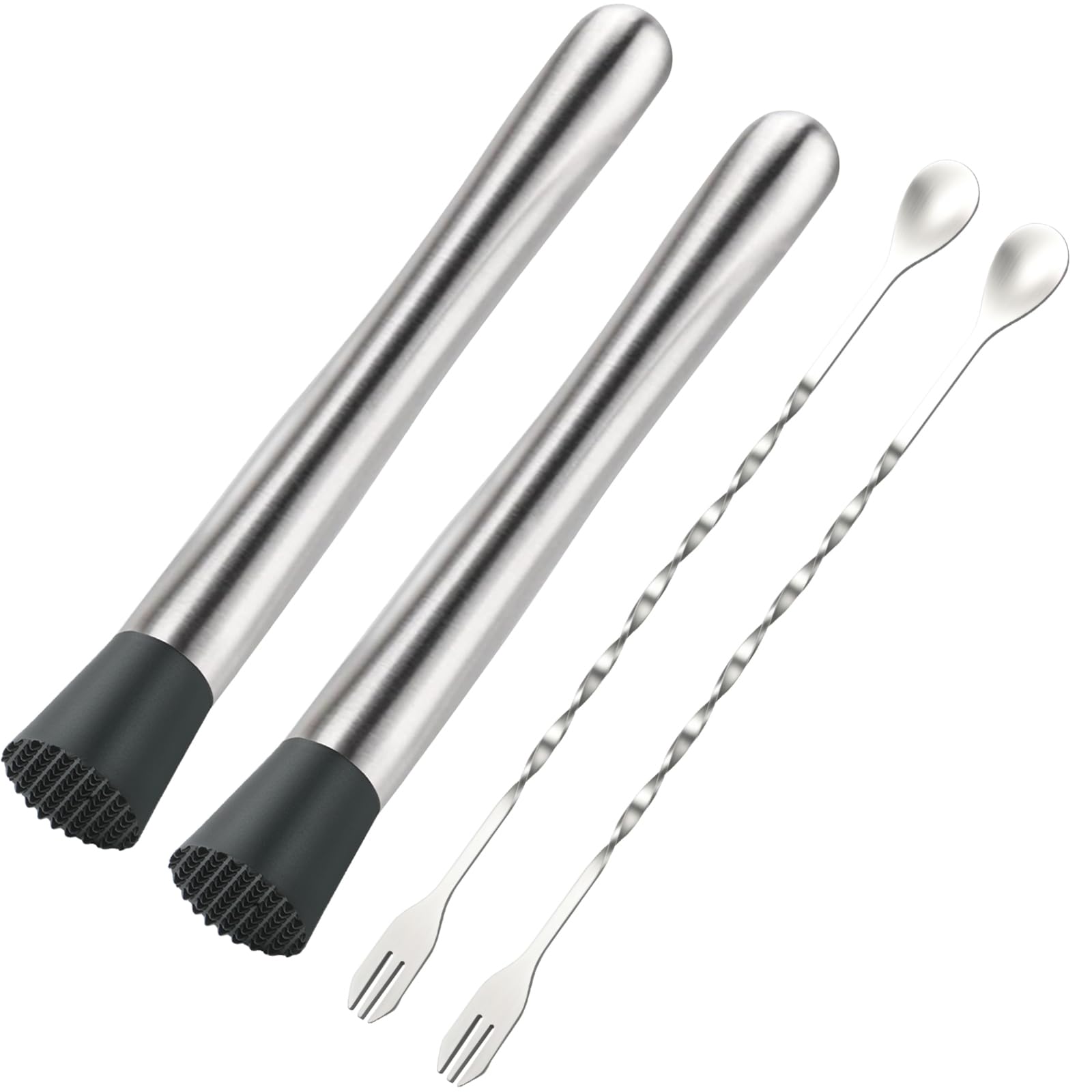 Photo 1 of 4Pcs 10'' Muddler and Spoon Set for Cocktails 304 Stainless Steel Fruit Smasher Home Bar Bartender Accessories Stirrers Mixing Tools for Mojitos Drinks Lemonade Stand Supplies