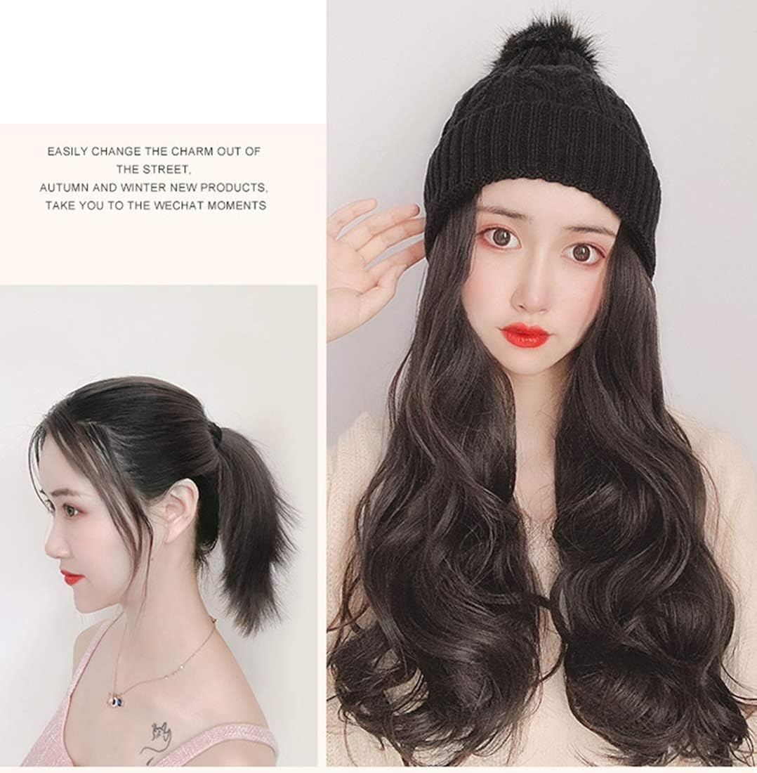 Amazon Nuonuo 長い人工毛ウィッグ付き厚手のニットキャップ フルウィッグ 通販