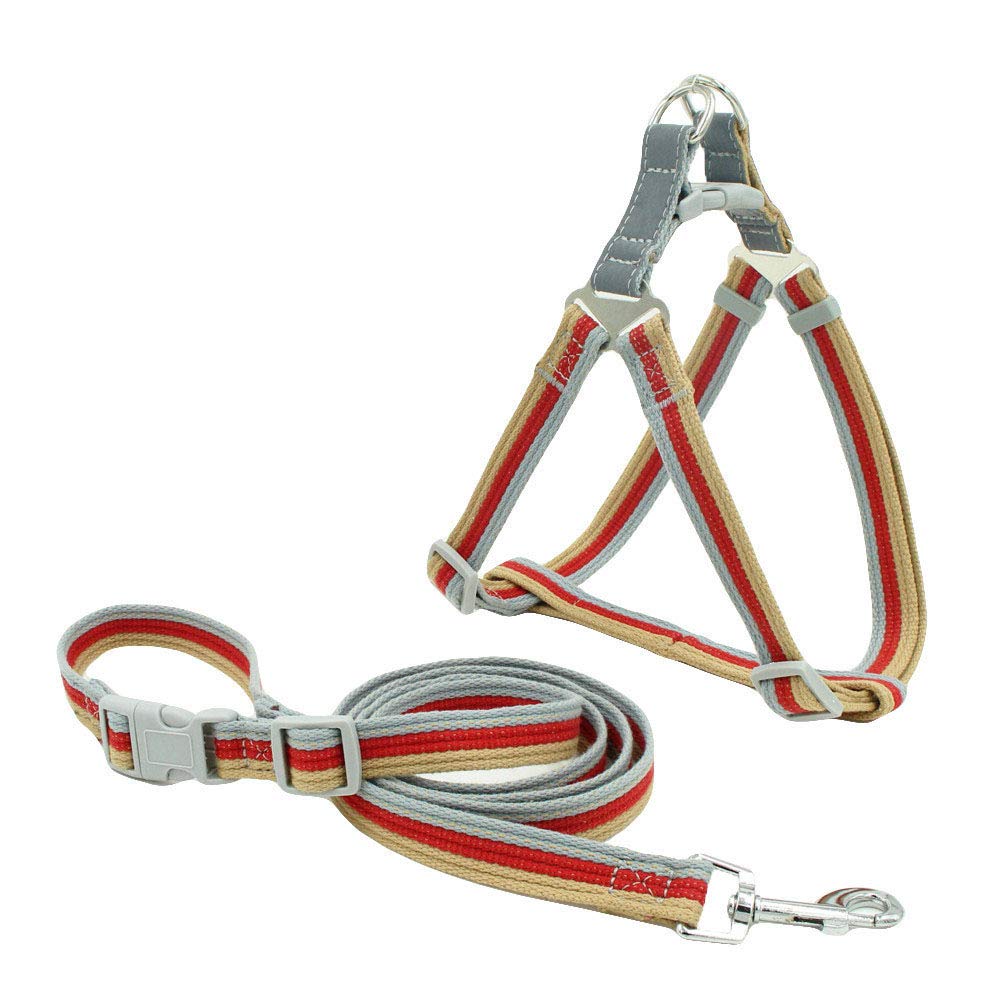 Newtensina 2pcs Polyester Cotton Reflective Dog Harness with Leash for Dog - Red - M