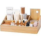 fyoolym Bamboo Makeup Desk Organizer, Makeup Storage Organization Table Box, Suitable for Desk Organizer and Storage Dressing Table, Bathroom Desk, Counter