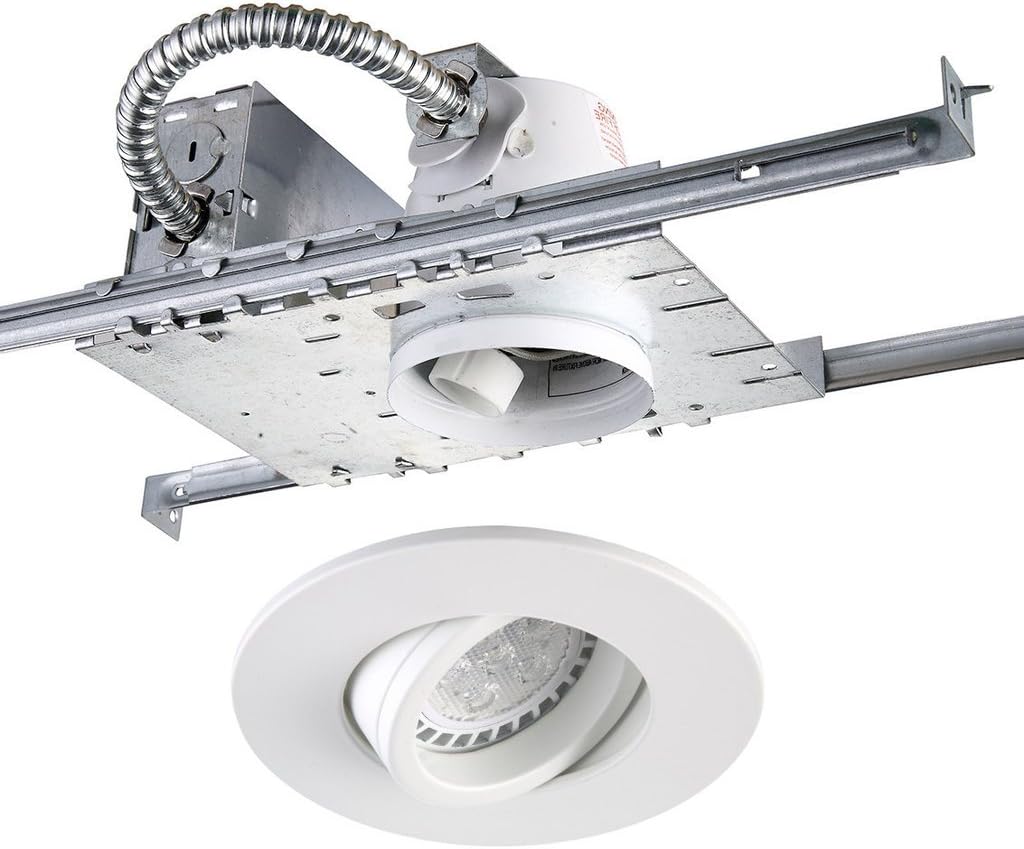 Recessed 3" Swivel Spotlight Recessed Lighting Kit Dimmable Downlight, Contractor Special Round Trim, White Matte Finish, Easy Install New Construction