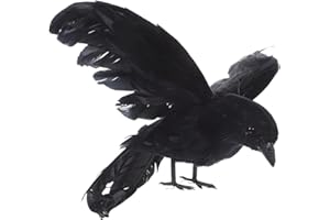 Amosfun Halloween Artificial Black Raven Crow Feather Birds Flying Black Raven Halloween Props Party Bar Decoration