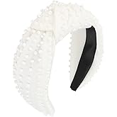 YISSION White Knotted Headband for Women - Wide Pearl Embellished Hair Hoop, Stylish Hair Accessory for Daily Wear, Weddings & Casual Outfits