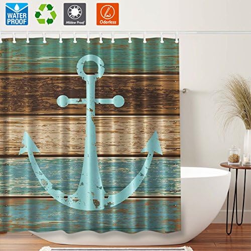 Bathroom Shower Curtain,Anchor Bath Unique Shower Curtain Liner for Bedroom,Mildew Resistant Waterproof Bathroom Curtain Vintage Wood Print Shower Curtain with Hooks,Polyester,Washable,71x71 inch