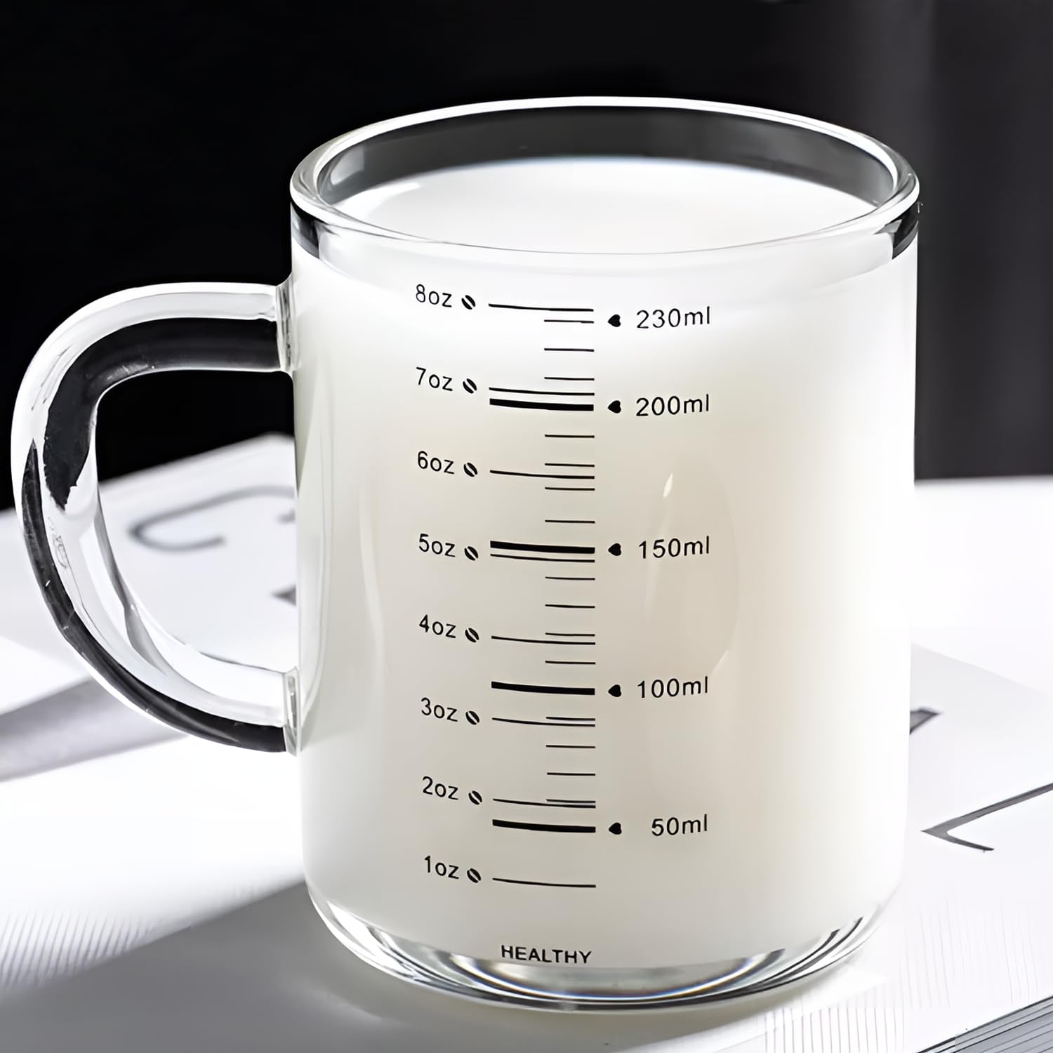 230ML Glass Measuring Cup Water Cup Heat-Resistant Glass Milk Scale Microwave Measure Jug Transparent Scale Mug Home Office Drinking Cups with Handle for Milk, Tea, Cafe and Whiskey