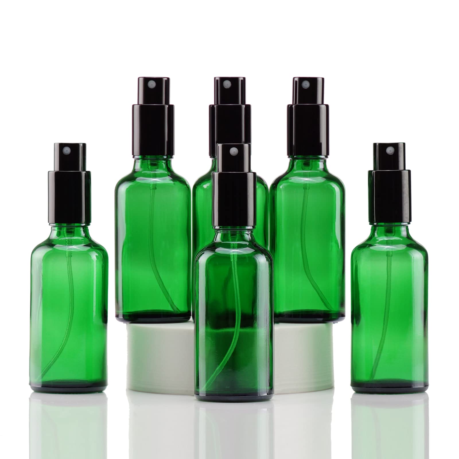 Yizhao 50ml Green Glass Spray Bottle for Essential Oils, Small Empty Fine Mist Spray Bottle, for Cleaning, Aromatherapy, Cosmetic Sprays, Hair –6 Pcs