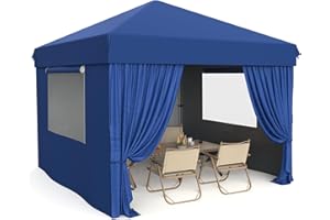 HarmonyHealth 10x10 Pop Up Canopy Tent Outdoor Canopy with 4 Removable Sidewalls One-Person Set Up Heavy Duty Commercial Instant Tent Shelter-Blue