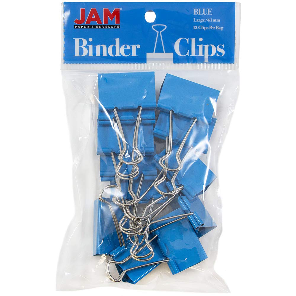 JAM PAPER Colourful Foldback Clips - Large - 41 mm - Blue Binderclips - 12/Pack