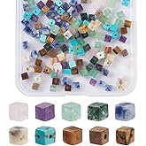 Craftdady 200pcs 4~5mm Cube Natural Mixed Gemstone Beads 10 Style Square Stone Beads Tiny Loose Spacer Beads Crystal Beads for DIY Craft Earring Bracelet Necklace Jewelry Making