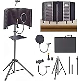 SYLPHID Microphone Isolation Shield with Pop Filter &amp; Stand and Phone Clip, Foldable Triple Layer Sound Proofing, Studio Mic Cover for Recording, Podcasting, Streaming, Singing, YouTube Videos Black