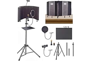 SYLPHID Microphone Isolation Shield with Pop Filter & Stand and Phone Clip, Foldable Triple Layer Sound Proofing, Studio Mic Cover for Recording, Podcasting, Streaming, Singing, YouTube Videos Black