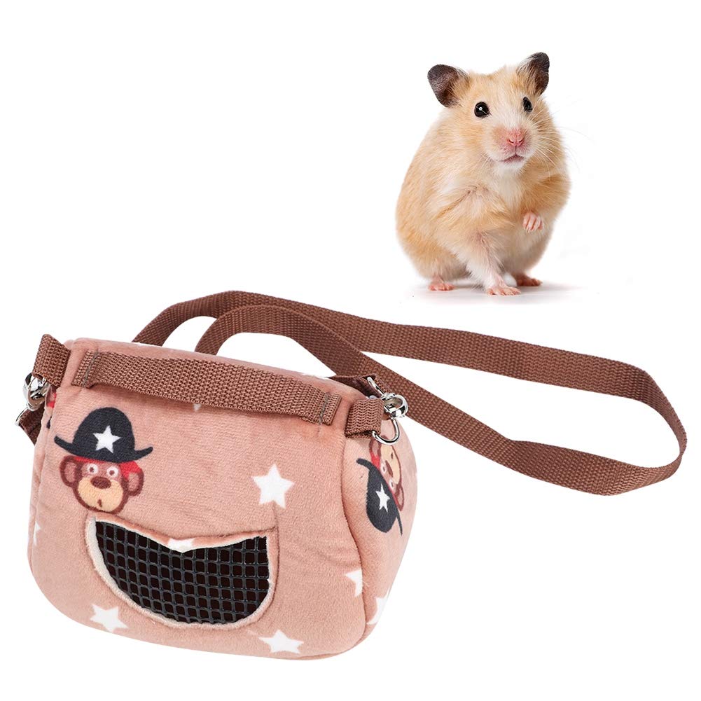 Pet Hamster Carrier, Coffee Flannelette Plush Hamster Squirrel Travel Bags Portable Breathable Small Animal Carrier Outgoing Sleeping Bag for Squirrel Hedgehog Guinea Pig(L)