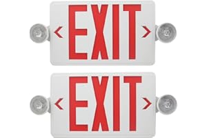 CM MZY LED Exit Sign with Emergency Lights,Exit Sign Light with Battery Backup, Red Letter Emergency Lights with Two Adjustable Heads,AC 120/277V, UL Certified, 2 Pack