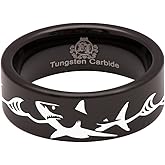 Friends of Irony Tungsten Carbide Shark Ring Animal Inspired Wedding Band Anniversary Ring for Men and Women 8mm