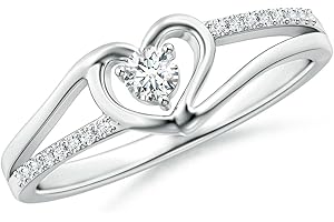 Angara Natural Round Diamond Split Shank Heart Promise Ring in Silver / 14K Solid Gold/Platinum | April Birthstone, Birthday, Engagement, Anniversary, Wedding Jewelry Gift for Women