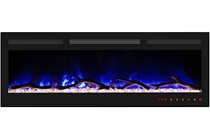 Cheerway 50 Inch Electric Fireplace, Recessed Fireplace Insert and Wall Mount Fireplace Heater with Remote & Touch Control, Adjustable Flame Color & Brightness, Log Set & Crystals, Child Lock & Timer