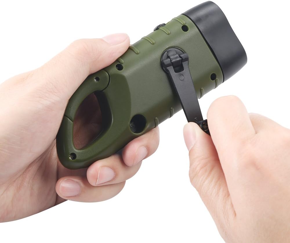 Simpeak [ 2-Pack] Hand Crank Solar Powered Flashlight, Emergency Rechargeable LED Flashlight, Survival Flashlight, Quick Snap Carbiner Dynamo Flashlight Torch for Outdoor Sports, Green+Yellow - - 