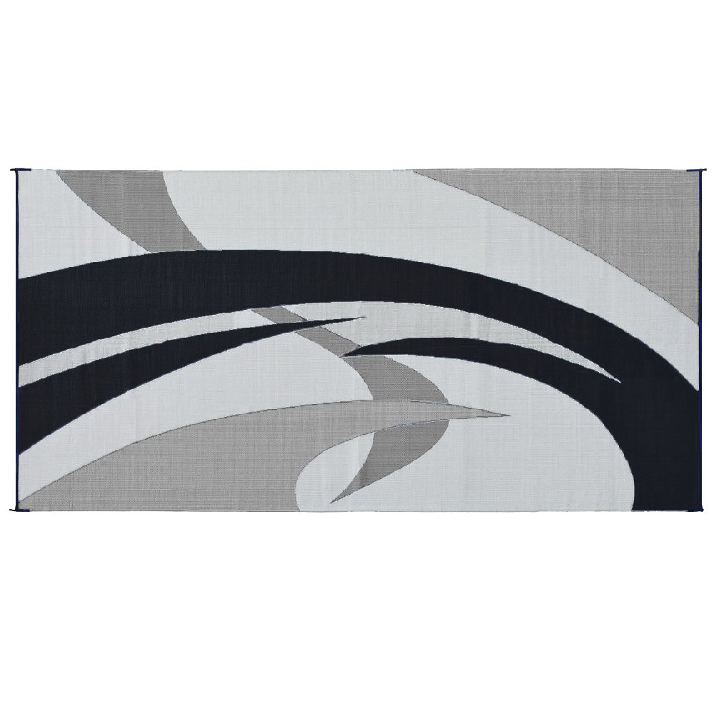 Reversible Mats Outdoor Patio/RV Camping Mat - Swirl (Black/White, 9-Feet x 18-Feet)