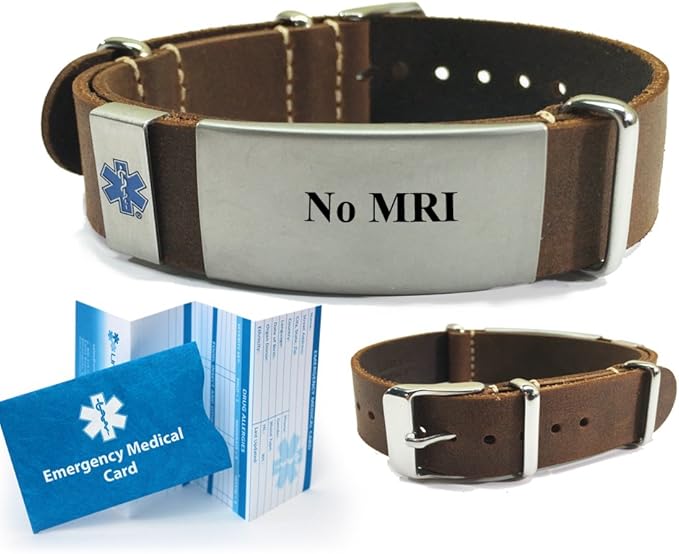 No MRI Top Grain Leather NATO Style Medical Alert ID