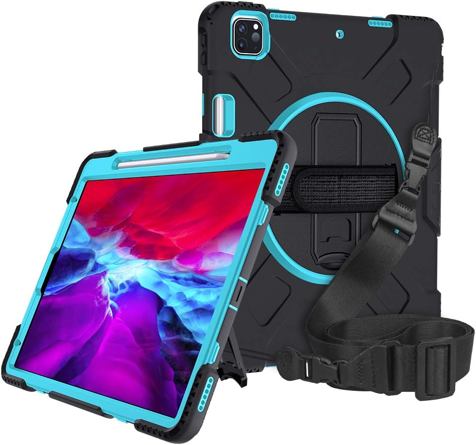 A-BEAUTY Case Cover for iPad Pro 12.9 (4th Generation) 2020 Release, with [Screen Protector] [Stylus Pen] [Pencil Holder] [Handstrap Shoulder] [Shockproof] [Kickstand], Mint Green