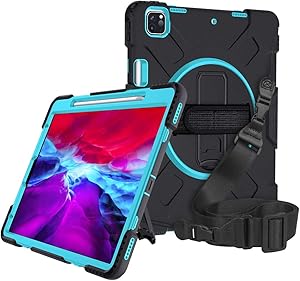 A-BEAUTY Case Cover for iPad Pro 12.9 (4th Generation) 2020 Release, with [Screen Protector] [Stylus Pen] [Pencil Holder] [Handstrap Shoulder] [Shockproof] [Kickstand], Mint Green