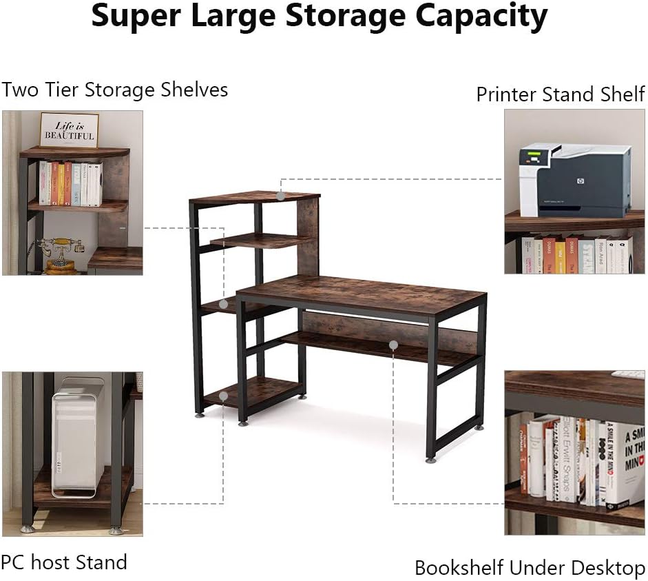 Rustic Computer Desk W 4 Tier Storage Shelves 58 Large Industrial Office Desk Ebay